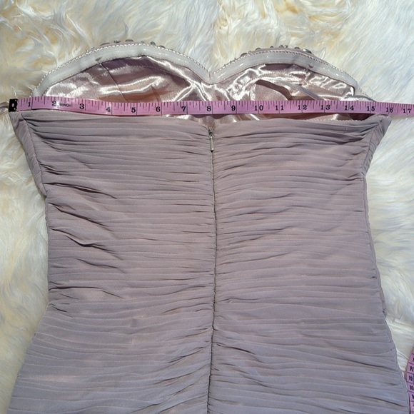 Nude Beige cocktail formal dress strapless mini bodycon jeweled pleated florette - Picture 11 of 11